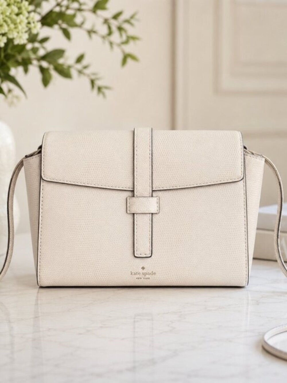 Kate Spade Lizard-Embossed Leather Crossbody Bag Beige NWT